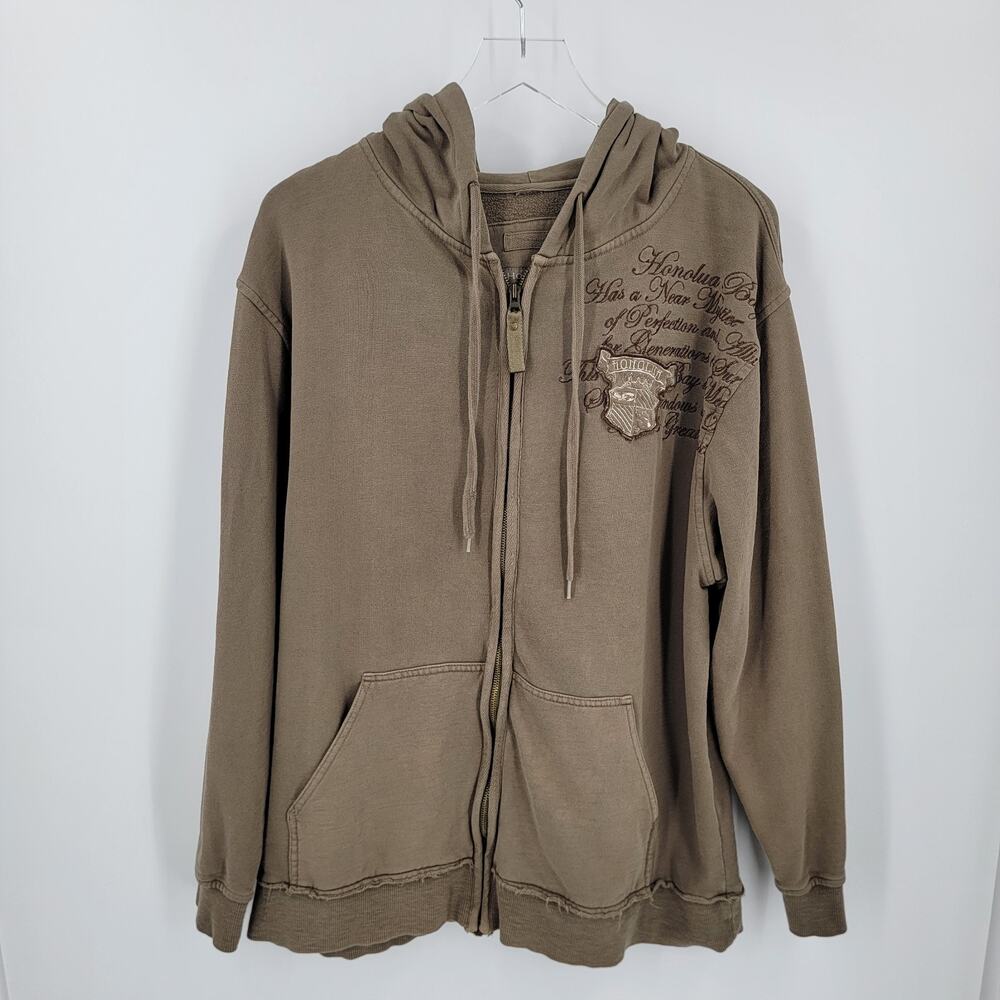 Honolua Surf Co Hoodie Mens Large Green Zip Up Embroidered Pockets Y2K